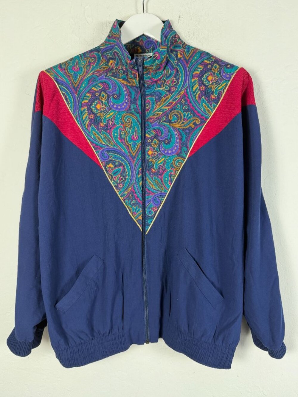 Vintage Alfred Dunner Womens Colorblock Paisley Full-Zip Jacket Navy Size 16